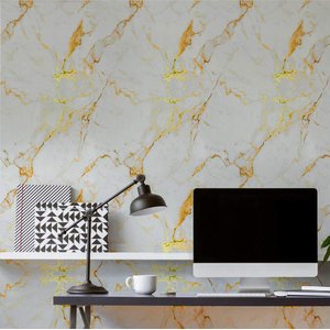 Papel de Parede Mármore Branco com Dourado 02-60x300cm