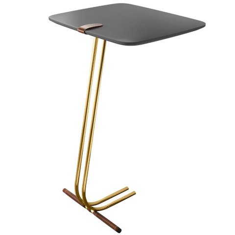 Mesa Apoio Lateral para Sofá Lisboa Pé Dourado LarFlex:Laca Concreto