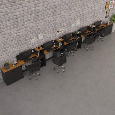 Conjunto de Escritório Smart 4 Livreiro 2 Buffet e 5 Mesas 90cm - Preto e Cedro