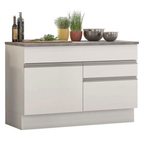 Balcão De Pia Madesa Glamy 120 Cm 1 Porta E 2 Gavetas Branco