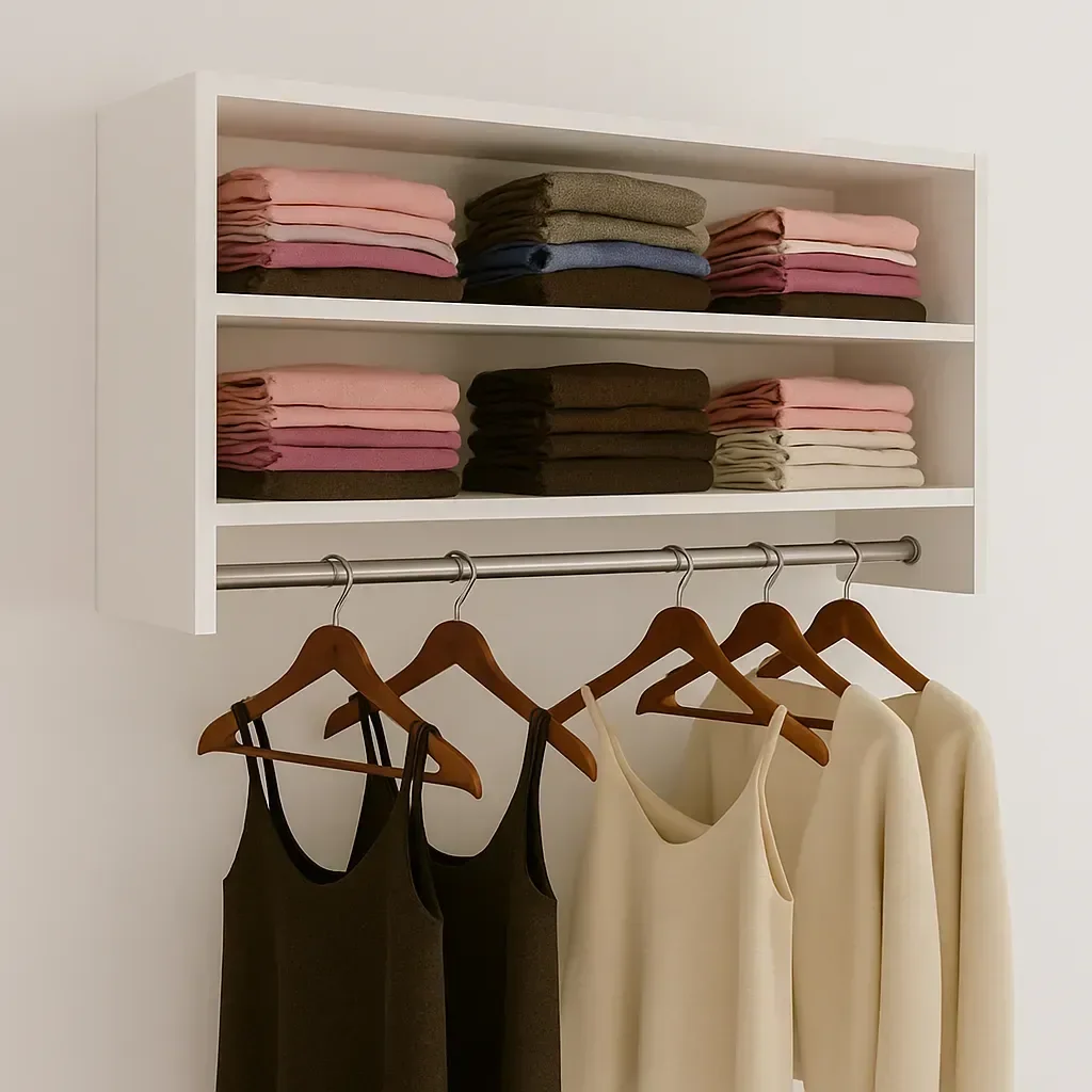 Ver imagem 2 de Cabideiro de Parede Arara em Mdf com 2 Nichos de 1 Metro