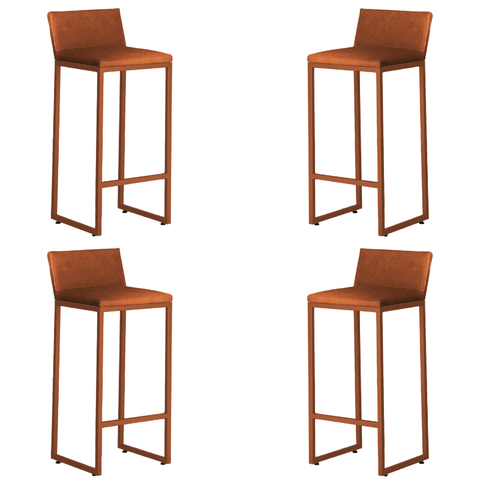 Kit 4 Banquetas Alta Dani Reforçada Decorativa Balcão Bancada Cozinha Base Bronze Courino Caramelo