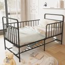 Ver imagem 1 de Mini Cama Infantil Solteiro em Aço Branco com Proteção Lateral para Quarto Infantil Preto