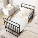 Ver imagem 2 de Mini Cama Infantil Solteiro em Aço Branco com Proteção Lateral para Quarto Infantil Preto