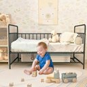 Ver imagem 4 de Mini Cama Infantil Solteiro em Aço Branco com Proteção Lateral para Quarto Infantil Preto