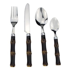 Faqueiro em Aço Inox 24 Peças com Cabo Estilo Bambu Escuro Dinasty
