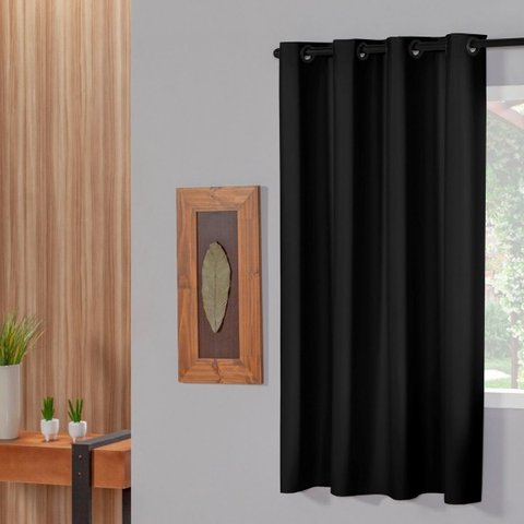Cortina Blackout 1,10 X 1,30 Folha Unica Ilhos para Provador Corta Luz Cor Preto