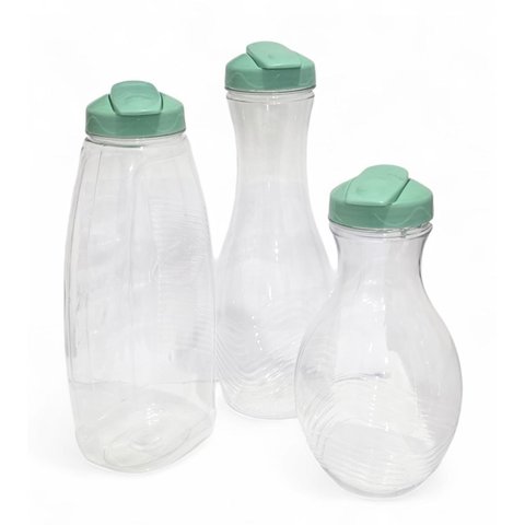 Kit 3 Garrafas Cristal Jarra Formatos Diferentes Suco Água Verde