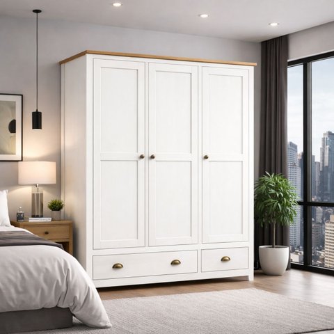 Guarda Roupa Solteiro Branco 3 Portas e 2 Gavetas 100% Madeira de Pinus