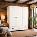 Ver imagem 2 de Guarda Roupa Solteiro Branco 3 Portas e 2 Gavetas 100% Madeira de Pinus