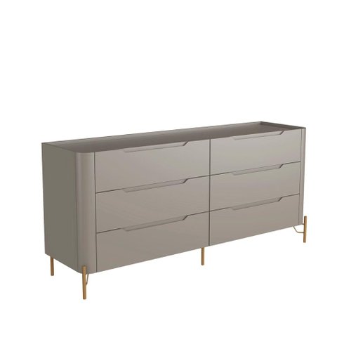 Cômoda com 6 Gavetas 178cm Pés em Metal 100% Mdf Cor:grigio com Dourado