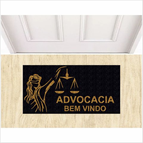 TAPETE ADVOCACIA FUNDO PRETO MEDIDA 80X40 PORTA DE ENTRADA