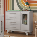 Ver imagem 1 de Cômoda Infantil Retrô Peroba em MDF Branco 4 Gavetas 1 Porta