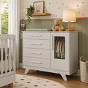 Ver imagem 2 de Cômoda Infantil Retrô Peroba em MDF Branco 4 Gavetas 1 Porta