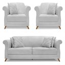 Ver imagem 1 de Kit 2 Poltronas e Sofá Living 2 Lugares 1,80m Vênus Linho Cinza Pés Castanho - Pallazio