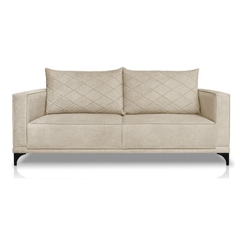 Sofá Viena 2 Lugares Bouclê Bege 1.60m Pés em Aço para Sala Bz Home Decor