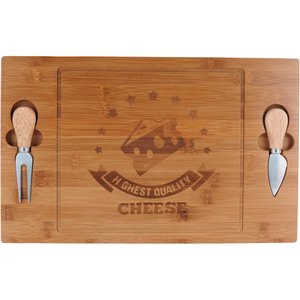 Jogo para Queijo Bambu Natural 3 Peças 40x25x2cm Cheesy