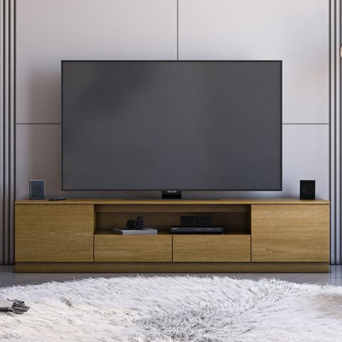 Rack para TV até 85 Polegadas MDF 200cm Portas 2 Gavetas Liz Yescasa Marrom Carvalho