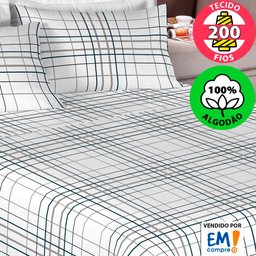 Jogo De Cama 4 Peças Casal Lençol 100% Algodão Percal 200 Fios Estamparia Emcompre - 2