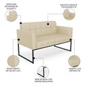 Ver imagem 3 de Sofá Namoradeira e 2 Poltronas Base Industrial Preto Ana Veludo Luxo Off White - Ibiza