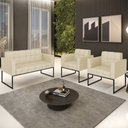 Ver imagem 2 de Sofá Namoradeira e 2 Poltronas Base Industrial Preto Ana Veludo Luxo Off White - Ibiza