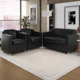 KIT Namoradeira Tilla + 2 Poltronas para Sala Balaqui Decor Cor:Preto - 2