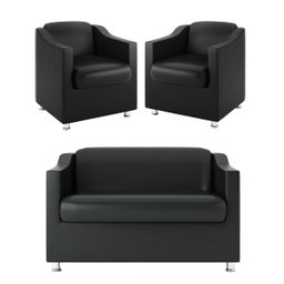 KIT Namoradeira Tilla + 2 Poltronas para Sala Balaqui Decor Cor:Preto - 1
