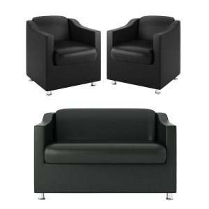 KIT Namoradeira Tilla + 2 Poltronas para Sala Balaqui Decor Cor:Preto
