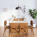 Ver imagem 2 de Mesa Sala Jantar Wind Retangular Madeira Maciça Nature/mel 1,40x0,90 Mt Tampo Vidro Laqueado Off Whi