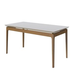 Mesa Sala Jantar Wind Retangular Madeira Maciça Nature/mel 1,40x0,90 Mt Tampo Vidro Laqueado Off Whi