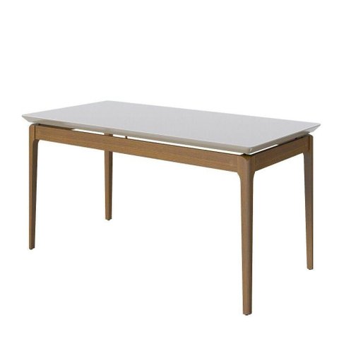 Mesa Sala Jantar Wind Retangular Madeira Maciça Nature/mel 1,40x0,90 Mt Tampo Vidro Laqueado Off Whi