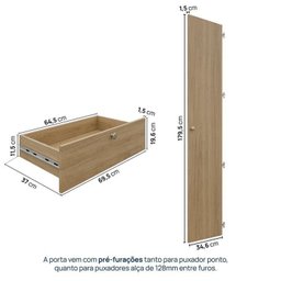 Guarda-Roupa 2 Módulos 2 Portas 3 Prateleiras 3 Gavetas Frame CabeCasa MadeiraMadeira - 7
