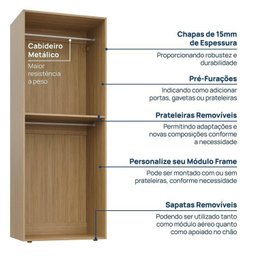 Guarda-Roupa 2 Módulos 2 Portas 3 Prateleiras 3 Gavetas Frame CabeCasa MadeiraMadeira - 9