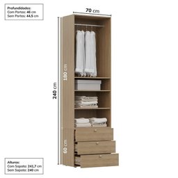 Guarda-Roupa 2 Módulos 2 Portas 3 Prateleiras 3 Gavetas Frame CabeCasa MadeiraMadeira - 5