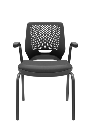 Cadeira de Escritório Fixa Aproximação 4 pés com Braço Beezi Encosto Preto Assento Material Sintétic - 1