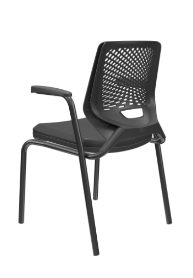 Cadeira de Escritório Fixa Aproximação 4 pés com Braço Beezi Encosto Preto Assento Material Sintétic - 3