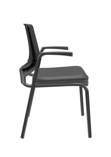 Cadeira de Escritório Fixa Aproximação 4 pés com Braço Beezi Encosto Preto Assento Material Sintétic - 2