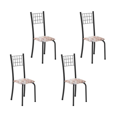 Kit 4 Cadeiras Tubular 95x37x40 cm Dany Preto Botanic Bege/Preto