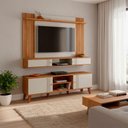 Ver imagem 1 de Conjunto Sala Painel Frisado para TV 70 pol Rack 180cm MDF Off White Peternella