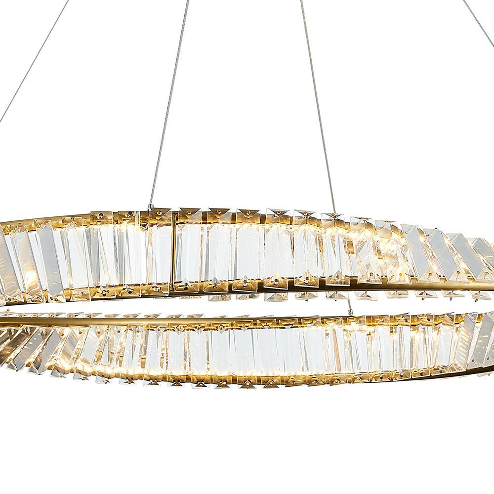 Lustre Pendente Dourado e Cristal Led 65w 3000k Vougue 80cm Bivolt Mais Luz - 3