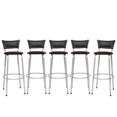 Kit 5 Banquetas Alta Banco para Balcão Junco Preto Àrea Gourmet Ilha Bancada bares Churrasqueira