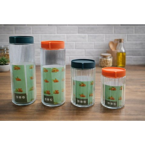 Conjunto 4 Potes Redodndo de Vidro com Tampa