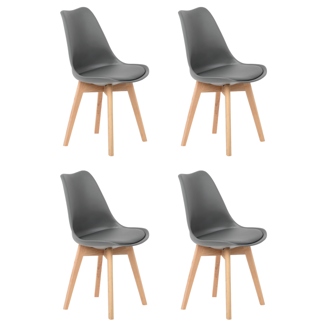 Kit 4 Cadeiras Design Leda Eames Estofada Wood Cinza