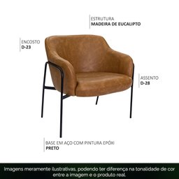 Poltrona Decorativa Jade Base Aço Preto Corano Caramelo - Nexta - 3