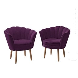 Kit 02 Poltronas Decorativas e Namoradeira Sofá Pétala Luxo Veludo Roxo Pés Palito - Visan Estofados - 2