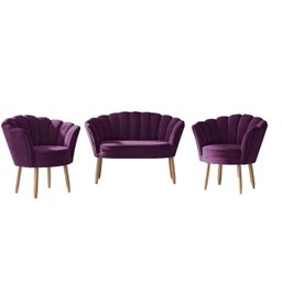Kit 02 Poltronas Decorativas e Namoradeira Sofá Pétala Luxo Veludo Roxo Pés Palito - Visan Estofados - 3