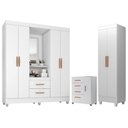 Ver imagem 1 de Guarda Roupa Casal Capela Com cômoda 4 Gavetas 1 Porta E armário Multiuso Lite Branco Brilho - Móvei
