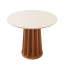 Ver imagem 3 de Mesa Redonda Jantar Base Ripada C/ 2 Cadeiras Estofadas Mdf Cor:off White com Freijó e Bege Rústico