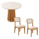 Ver imagem 2 de Mesa Redonda Jantar Base Ripada C/ 2 Cadeiras Estofadas Mdf Cor:off White com Freijó e Bege Rústico