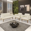 Ver imagem 2 de Sofá Namoradeira e 2 Poltronas Base Madeira Castanho Ana Linho Bege - Ibiza
